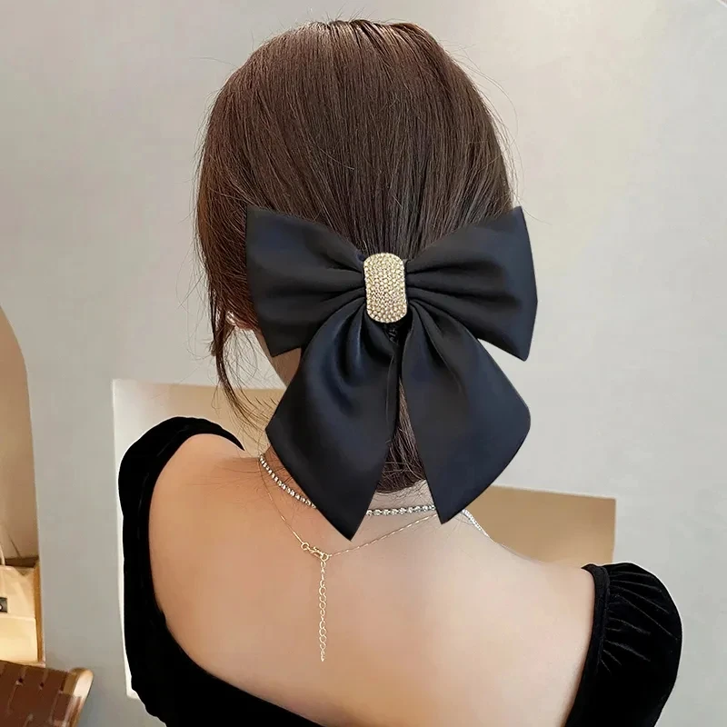 New Big Fabric Bow Hairpin Solid Color Crystal Barrettes Hair Clips for Women Wedding Hairgrip Headbands Hair Accessories