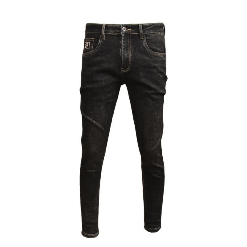 Pantalones vaqueros de terciopelo negro para hombre, Jeans suaves y cómodos, elásticos, ajustados, lavados, informales, Otoño e Invierno