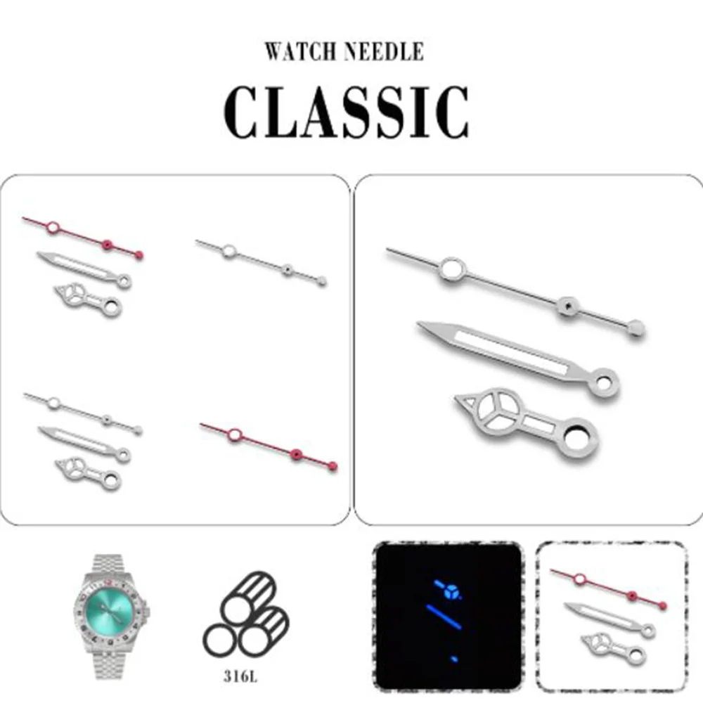3 Pins Uhrzeiger blau leuchtende Uhr Zeiger modifizierte Teile für nh35/nh36/4r/7s Uhrwerk