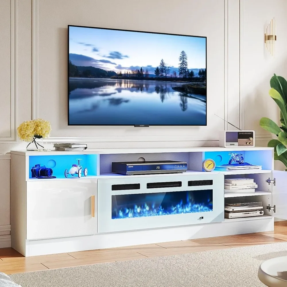 

78 Fireplace TV Stand with Power Outlet for TVs UP to 90, Electric Fireplace Entertainment Center with LED Lights & Storage