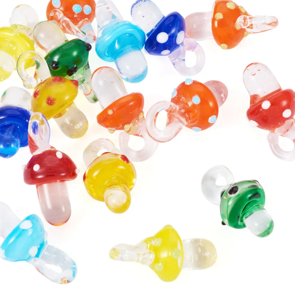 16Pcs Mushroom Lampwork Pendants Handmade Glass Dangle Charms for DIY Bracelet Necklace Jewelry Making Supplies