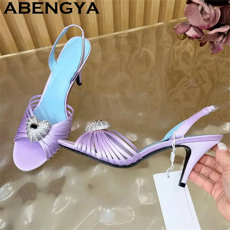Narrow-band Round Toe Sexy Stiletto Sandals Woman Heart Shape Decoration High Heel Sandals Women 2026 Summer Trendy Dress Shoes