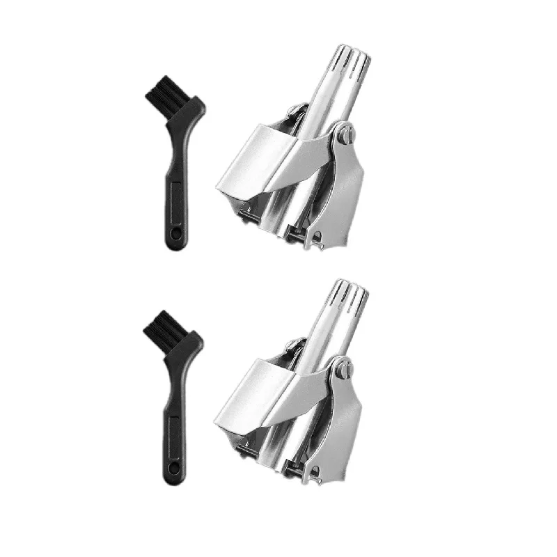 

2kits Stainless steel Nose Hair Trimmerwith Clean Brush Manual Clean Noses Ears No-noise Hair Removal Shaver Portable Men Gifts
