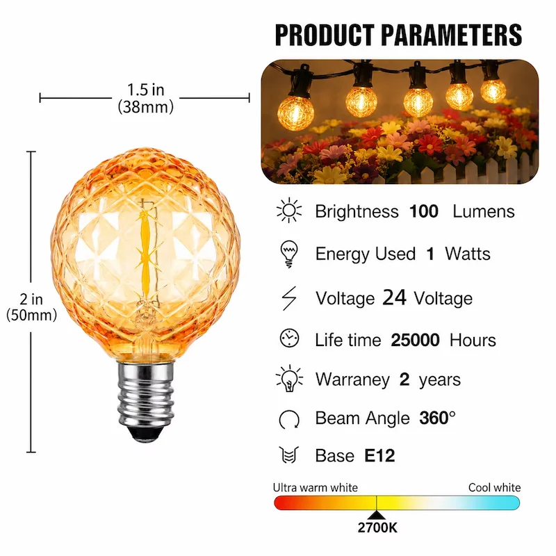 G40 Shatterproof Amber Diamond LED Bulbs E12 1W