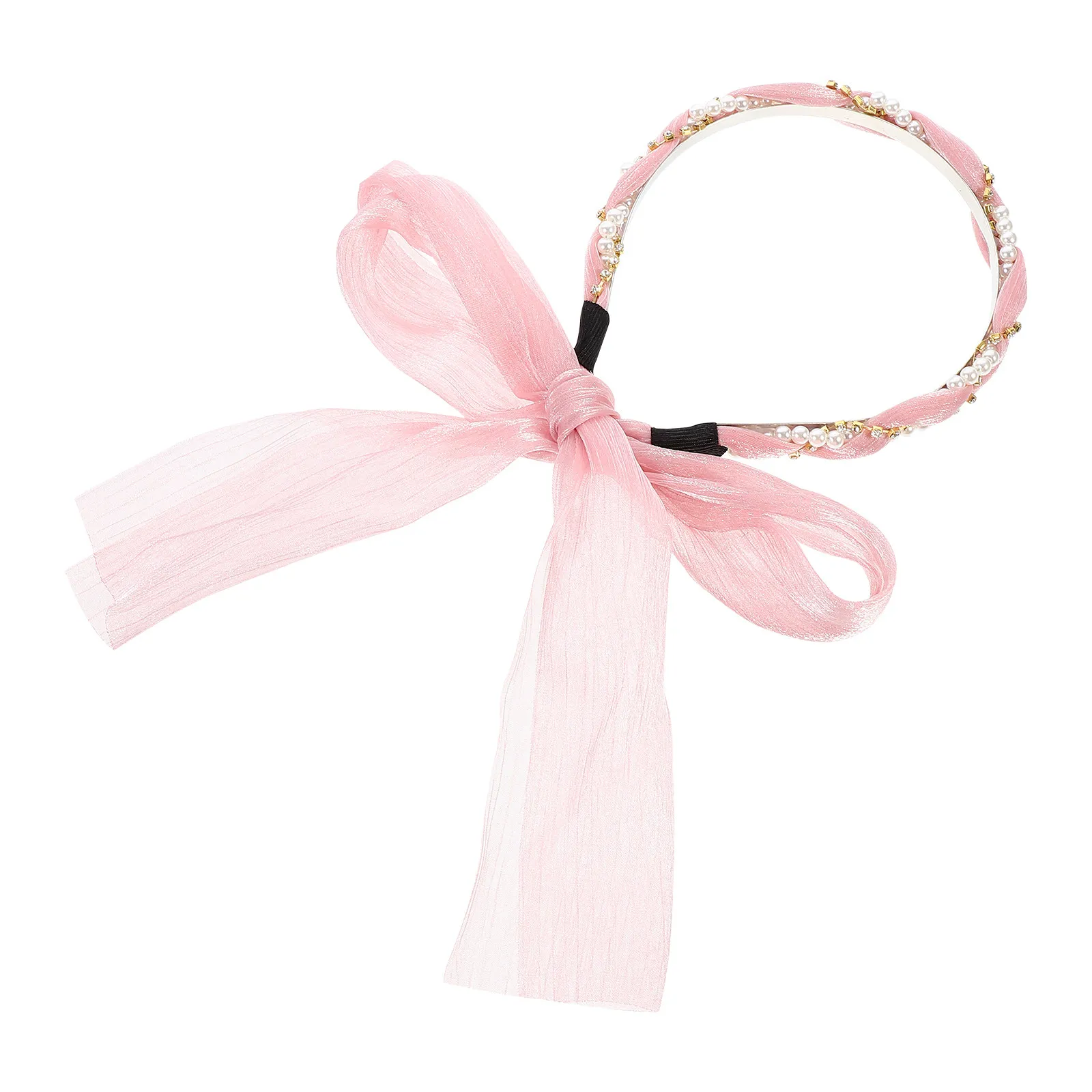 1Pcs Women Bow Headband Stretchy Lightweight Hair Wrap for Daily Face Cleansing Makeup Application Adorable Pearl Ribbon Design