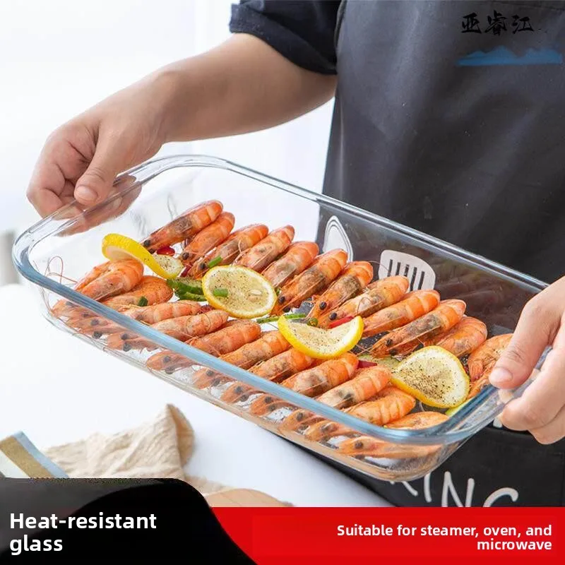 

Heat Resistant Glass Roasting Tray Air Fryer Special Bowl Microwave Oven Home Use Oven Plate Dish Steamed Rice Bowl Dumplings
