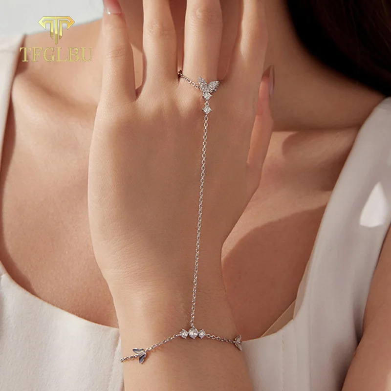 

TFGLBU New All Zircon Cute Butterfly Ring Bracelet for Women Solid 925 Silver 18k Plated Birthday Gift Wedding Jewelry Wholesale