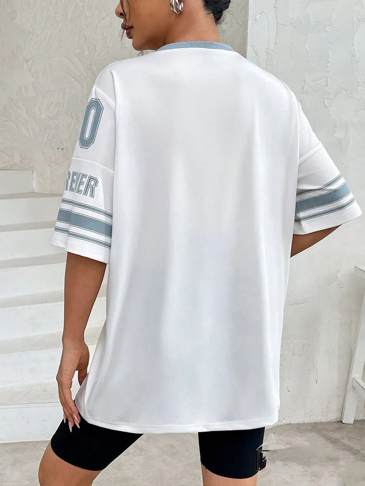 2024 Summer American New Y2K Retro Style Sports White Hip Hop Loose Digital Printed Personalized Trendy Shirt T-shirt