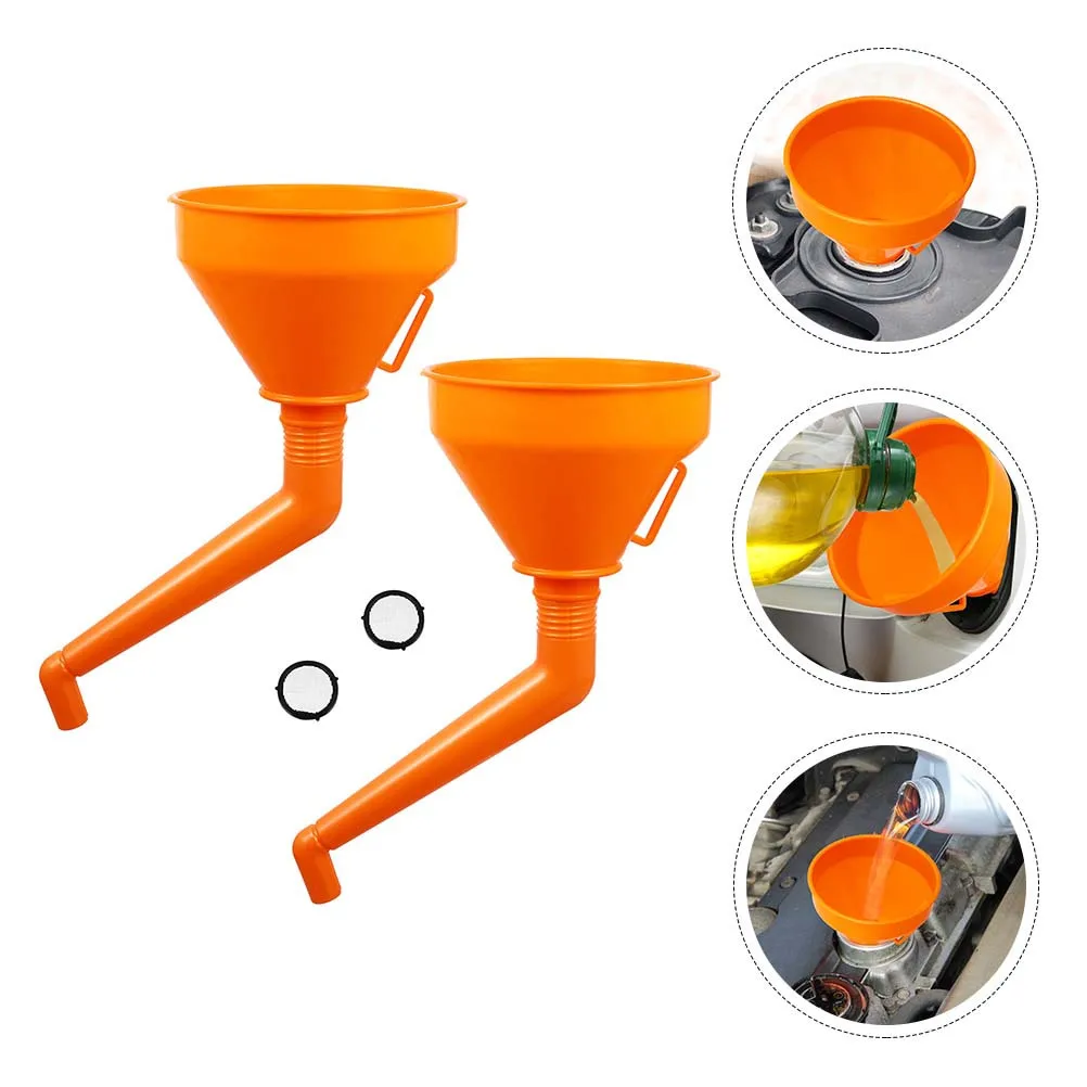 

2pcs Thickened Large Mouth Oil Funnel ABS Durable Wide Application Engine Fuel Easy Refueling Orange Automotive