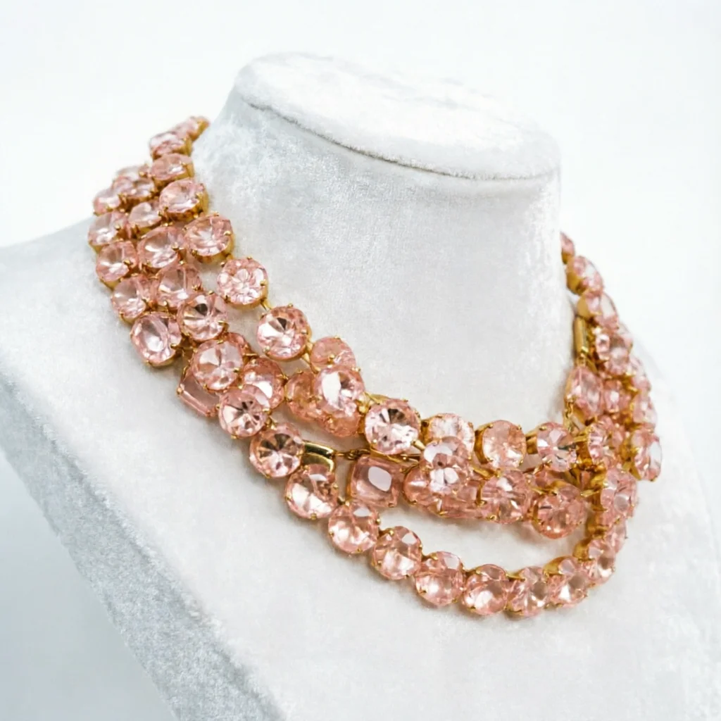 Round Square Crystal Claw Chain Necklace Peach color Optional Bohemian Exquisite Glass Clavicle Chain Big Bib Necklace Wholesale