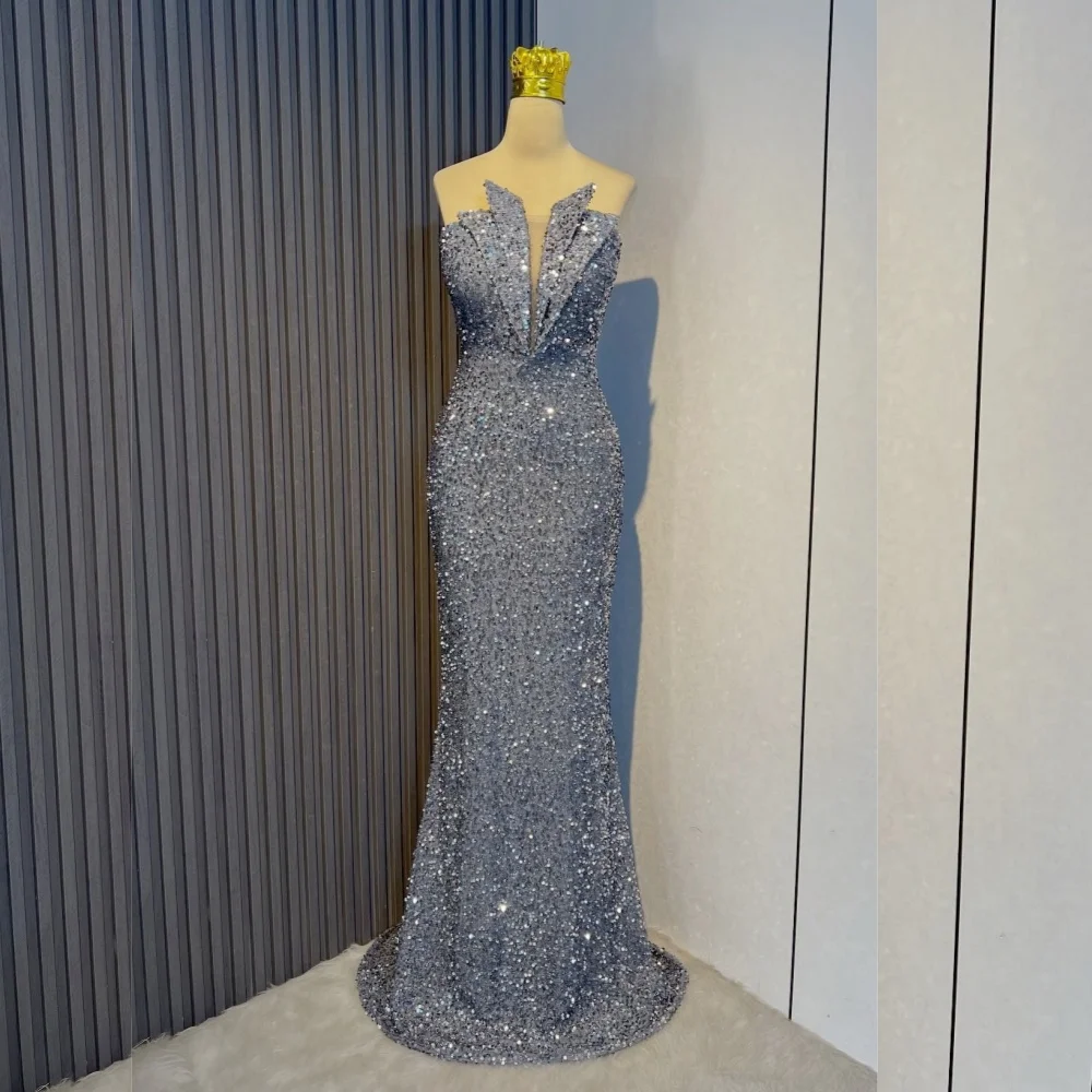 

Customized Women Luxury Evening Dress Pleat Bespoke Occasion Sequined Chic Strapless Mermaid Long Dresses Charming Sparkle Party