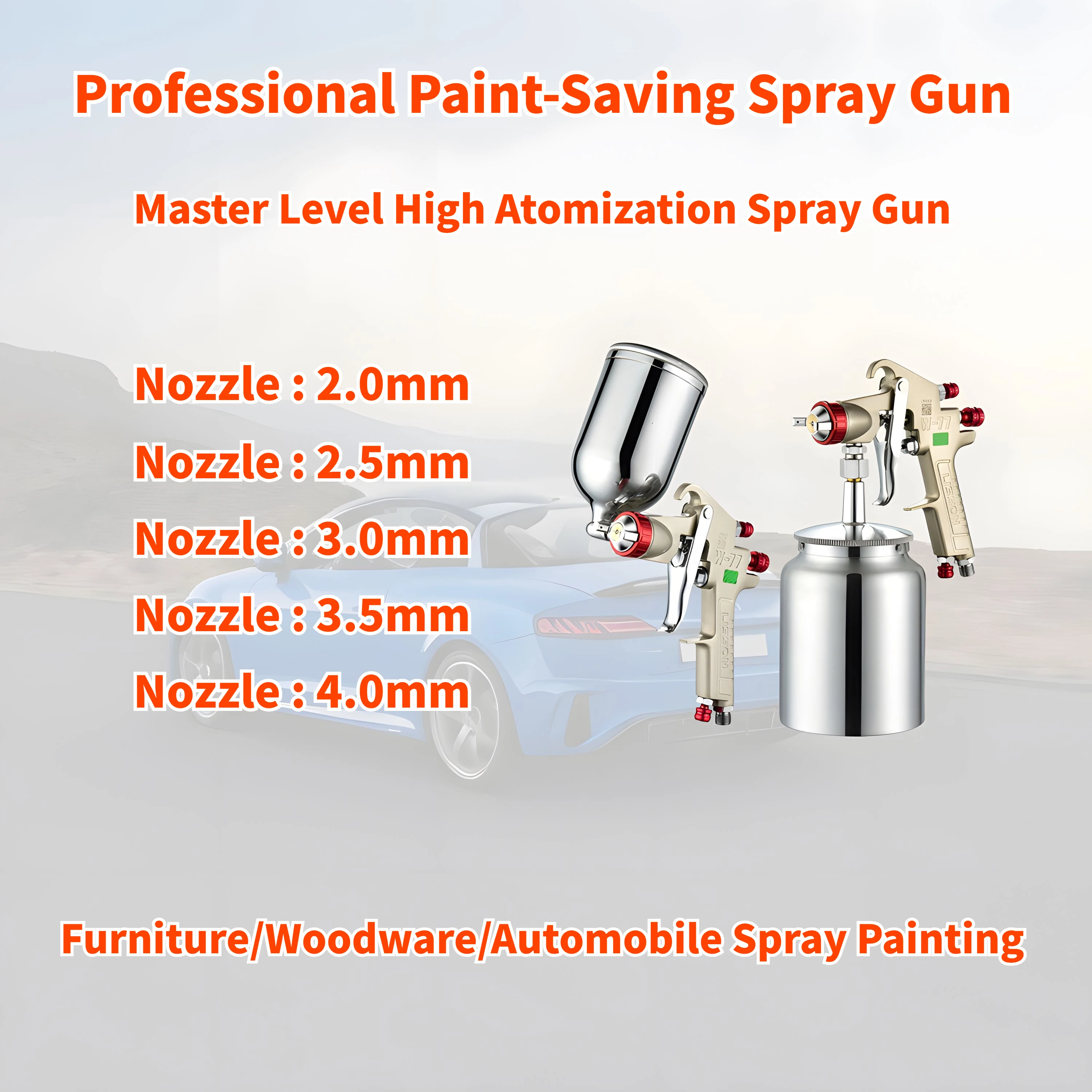 

2.0/2.5/3.0/3.5/4.0mm Spray Paint Gun Car Finish Furniture Paint High Atomization Professional Paint-saving Pneumatic Spray Gun.