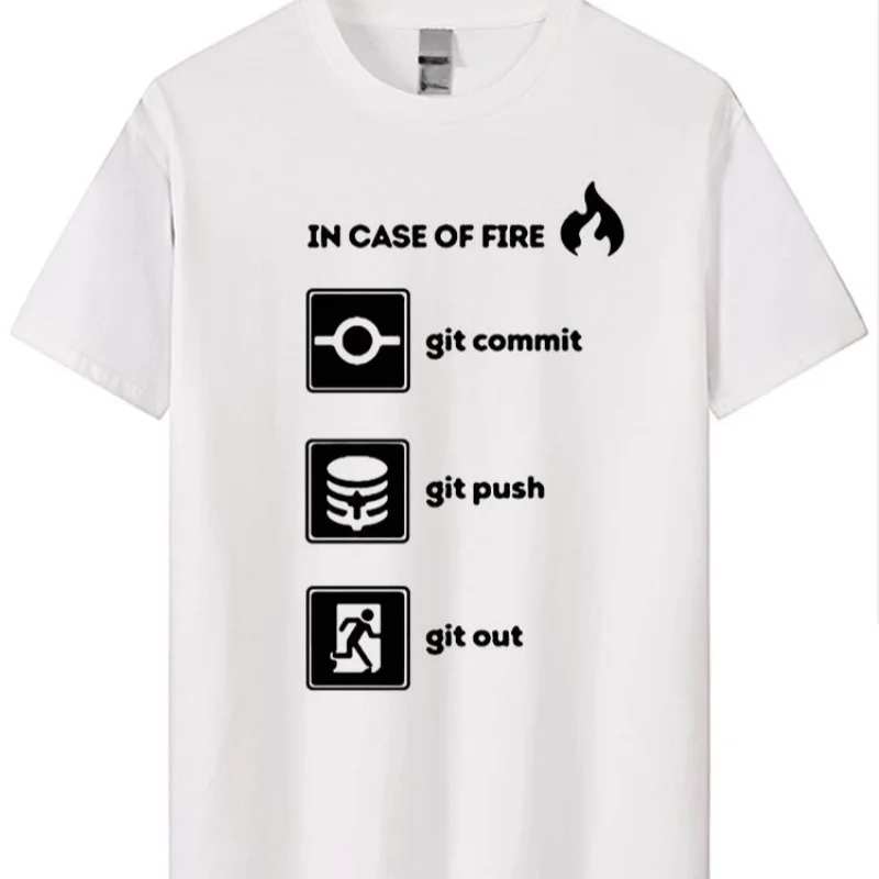 T-shirt col rond pour l'été, 100% coton, qualité supérieure, drôle, programmeur, chemise en cas de feu Git comt, graphiq