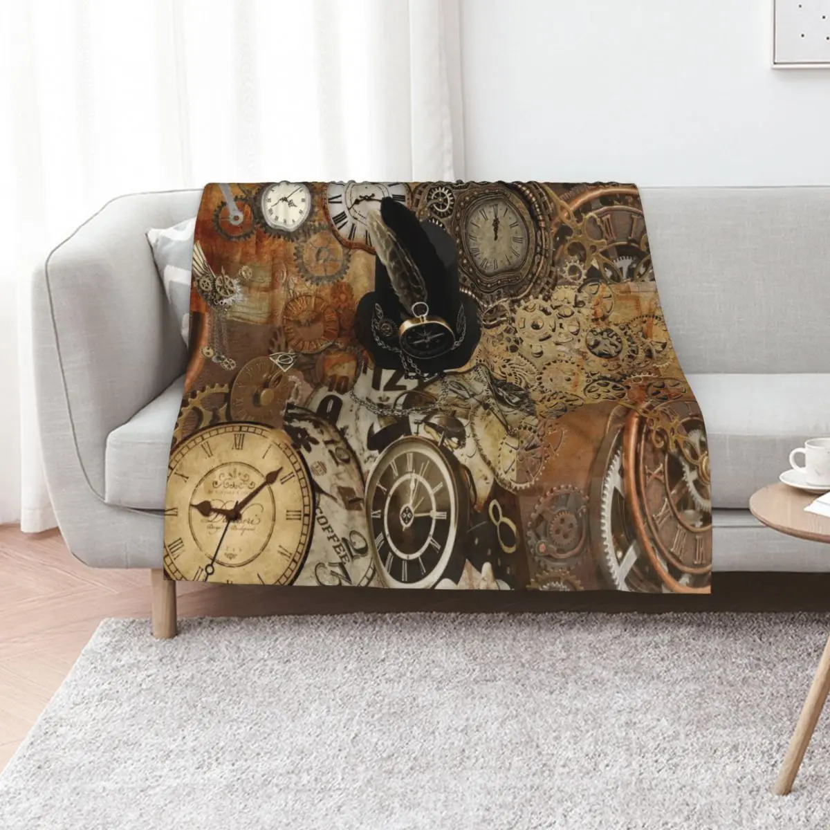 

Time and Motion Steampunk Digital Collage Throw Blanket Quilt Luxury Brand Luxury Throw Thins Blankets