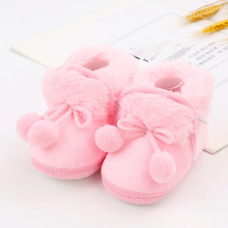 Winter Baby Boot Solid Cotton Thicken Warm Plush Bow Snow Boot Newborn Infant Anti-Slip Soft Sole Casual First Walker Baby Shoes