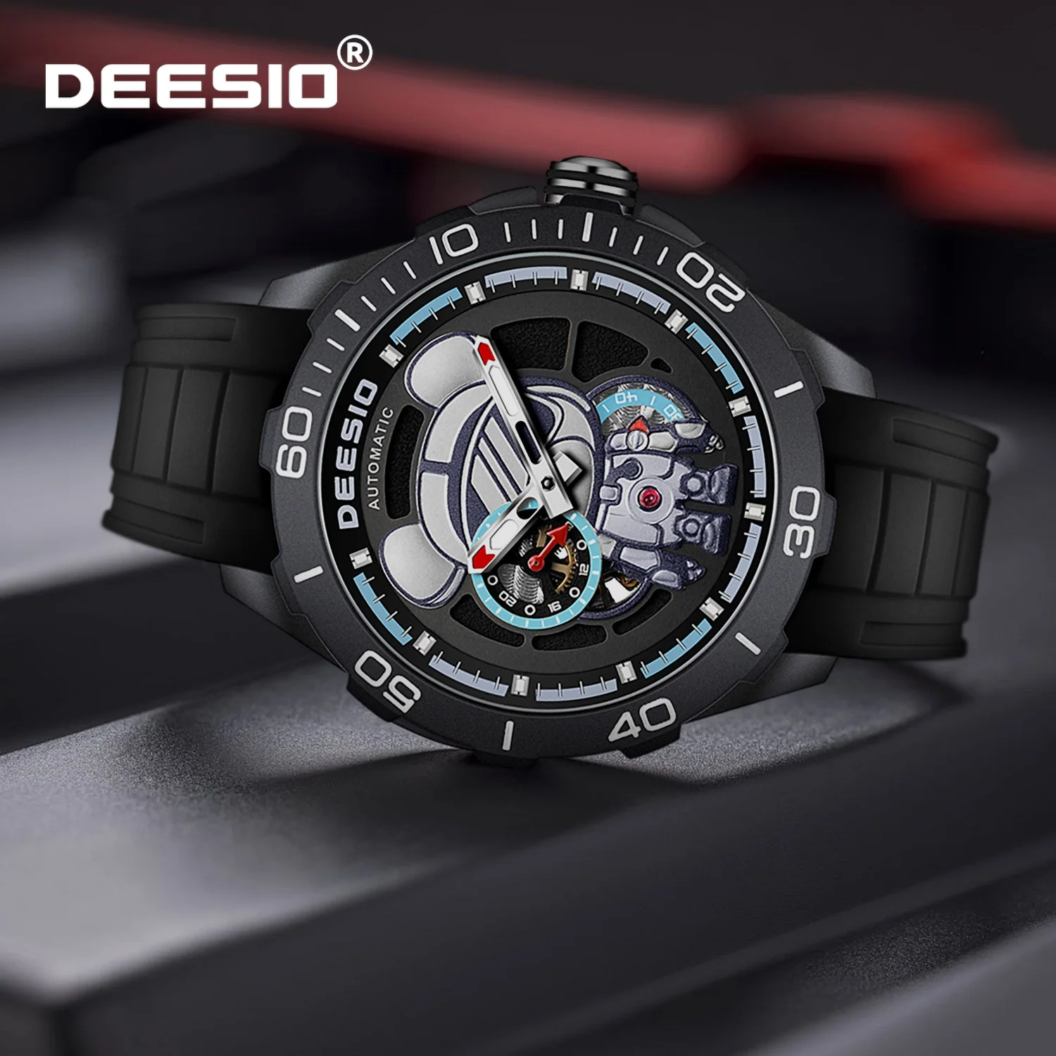 

Мужские автоматические механические часы Deesio Casual Sports, корпус из углеродного волокна, светящиеся водонепроницаемые часы, стильный мужской подарок