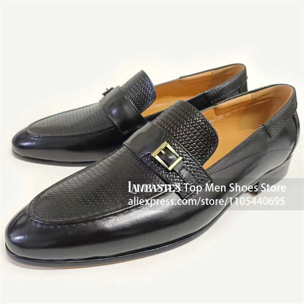 Embossed Leather Monk Strap Dress Shoes Gold Buckle Textured Smart Casual Shoes Luxury Business Formal Wedding Leather Men Shoes