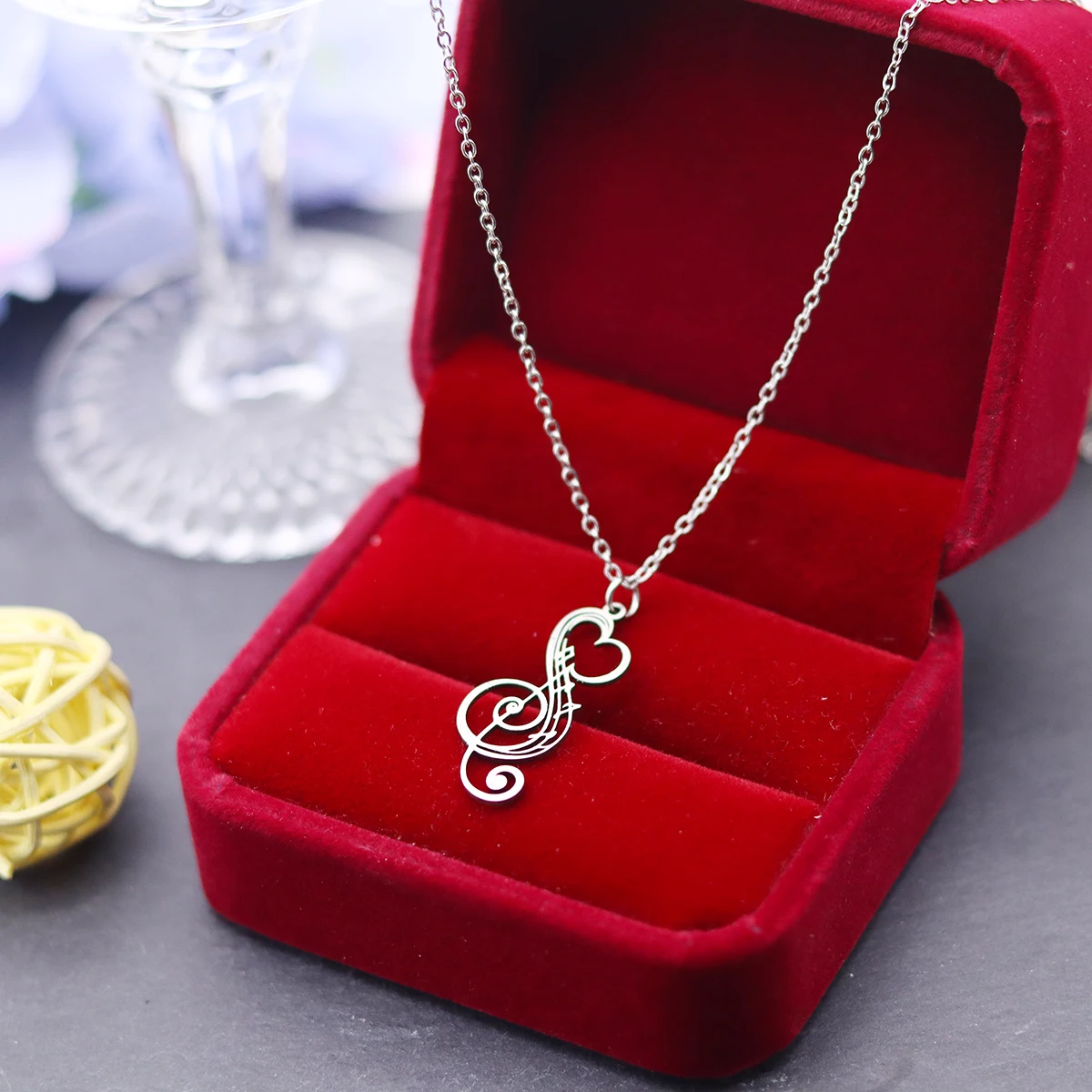 Kinitial Music Necklace Score Note Treble Chain Musical Symbol G Clef Gift For Woman Man Stainless Steel Jewelry Wholesale New view 6