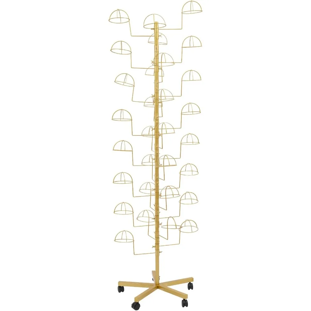 

Metal Hat Display Stand, Freestanding Rack with 30 Hooks, Adjustable Cap Organizer, Floor Standing Hat Storage Rack with Wheels