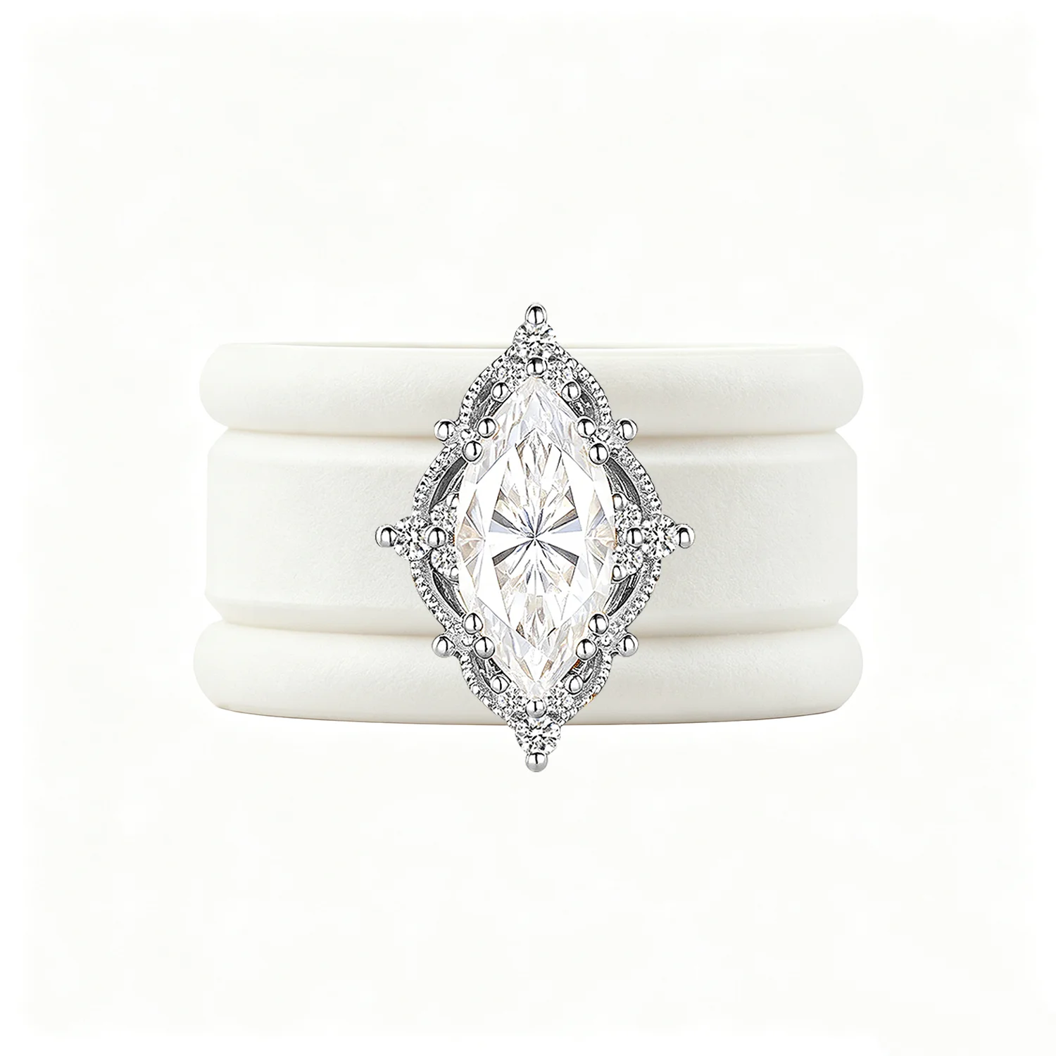 3pcs 14K Golden Plated White Silicone Rings Set with Marquise-Cut CZ—Comfortable to Wear, Hypoallergenic, Perfect for Stacking