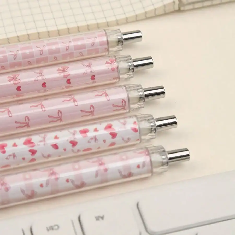 5 Pieces Pink Theme Ballpoint Pen with Retractable Function - Cute Cartoon Design with Loop Pattern Colorful Gift Idea Suitable
