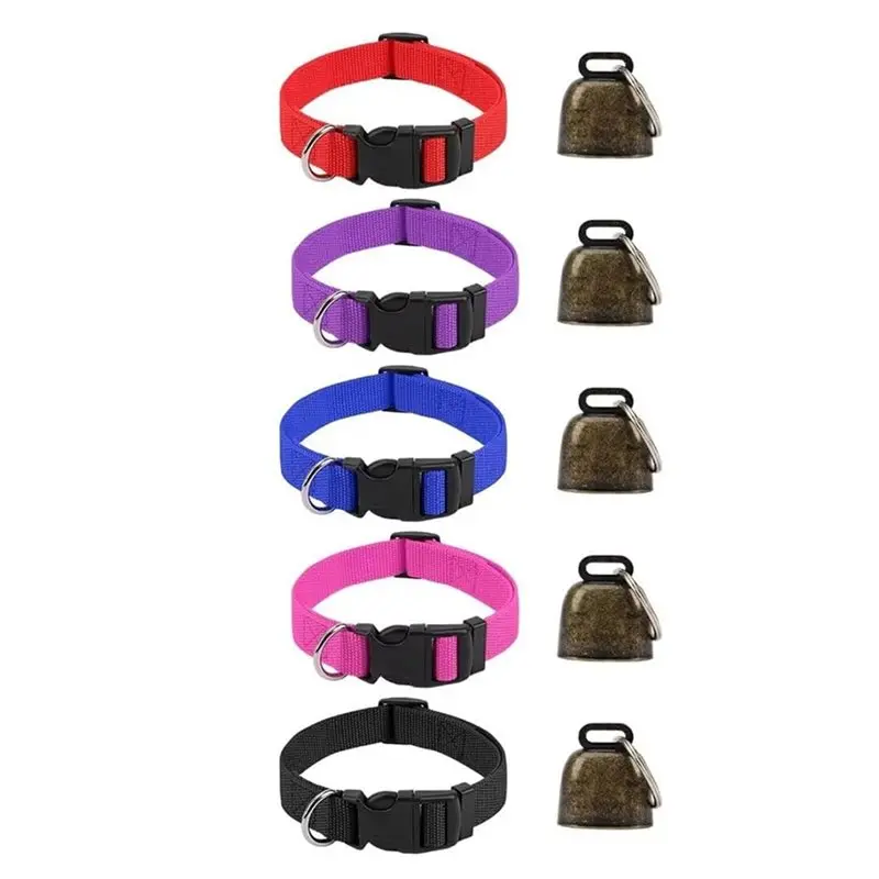 

ABVJ-Adjustable Goat Collars In 5-Pack With Loud Copper Grazing Bells For Small Farm Animal Fencing