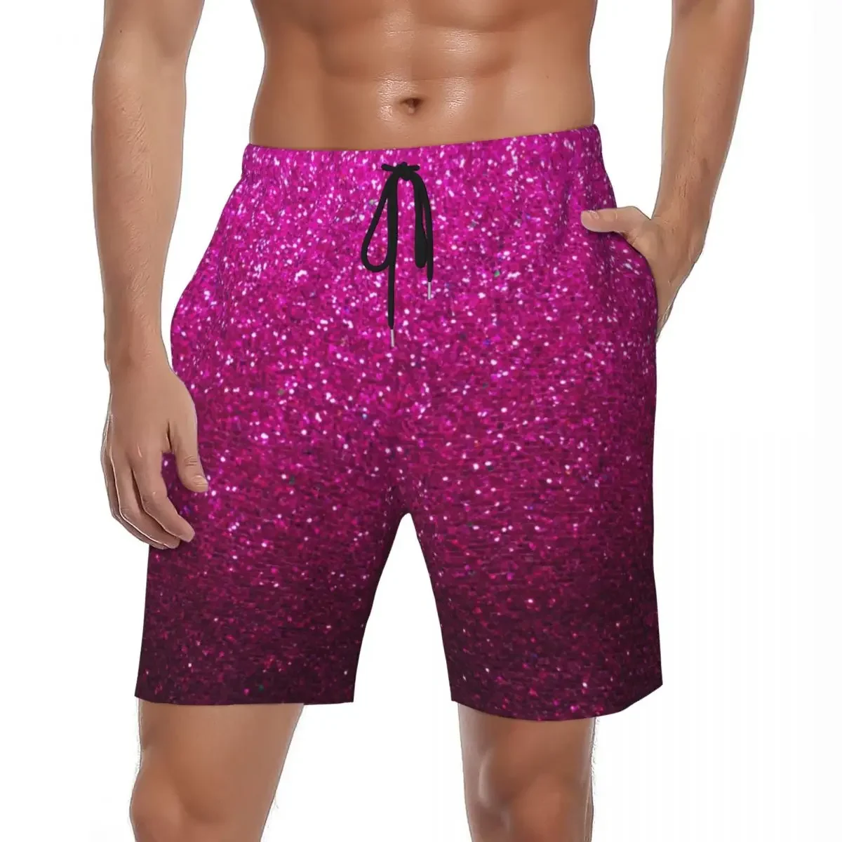 Bathing Suit Metallic Glitter Print Board Shorts Summer Pink Ombre Sparkles Board Short Pants Male Surf Comfortable Swim Trunks