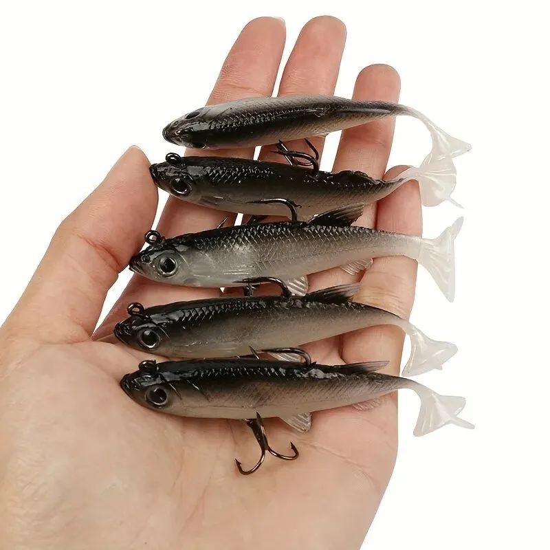 Przynęty wędkarskie 5 sztuk wstępnie osprzętowana główka jigowa ogon wiosłowy miękkie plastikowe przynęty na pstrągi basowe Walleye Crappie słonowodne słodkowodne — zdjęcie 5
