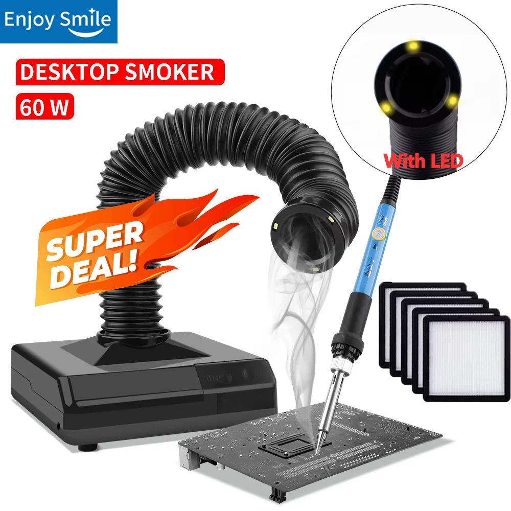 60W Solder Fume Extractor desktop Smoking Purifie Instrument With LED light Filter Sponge iron Absorber Solding Component Repair