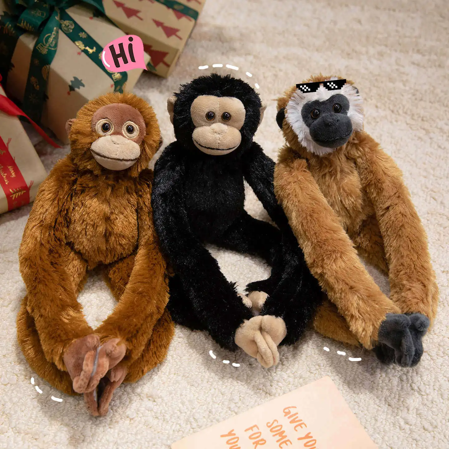 معلقة الأم والطفل الحيوان الذراع الطويلة ألعاب من نسيج مخملي محشوة ليمور أورانغوتان دمية حامل الستار