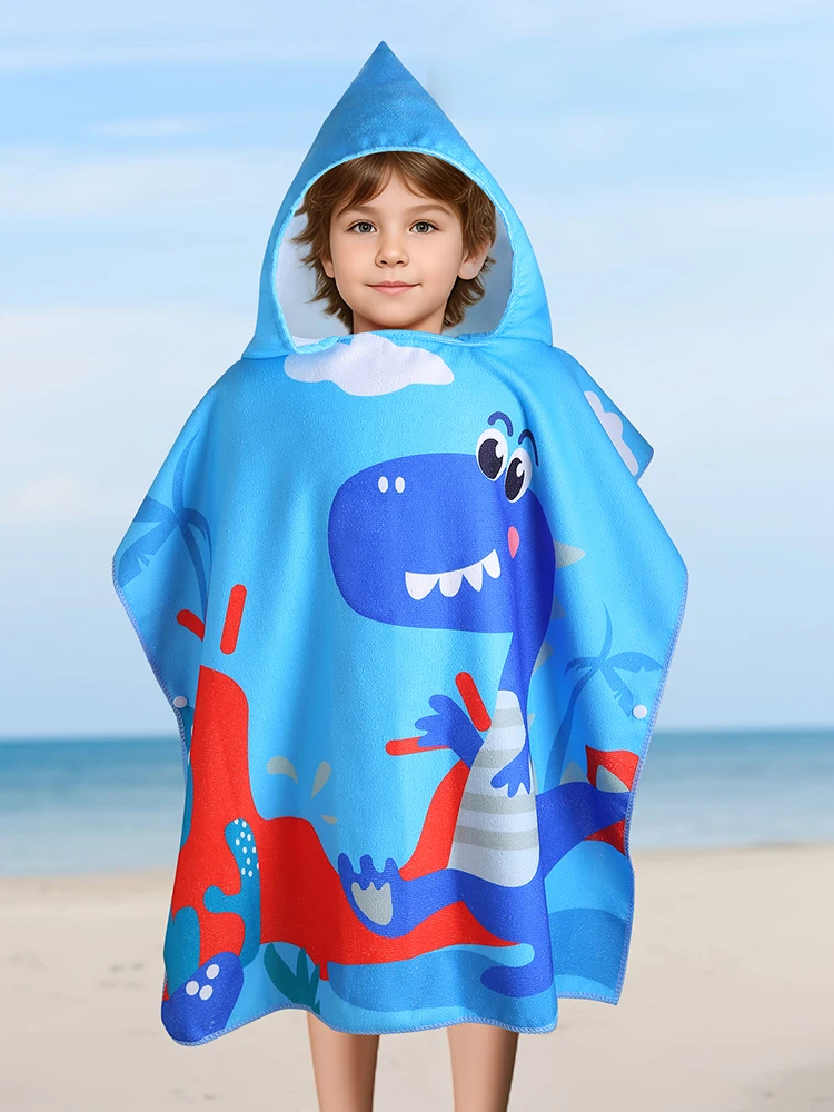 Boys and children\'s hooded shawl towel, children\'s beach swimsuit, shawl towel, robe, hooded shawl towel, animated dinosaur