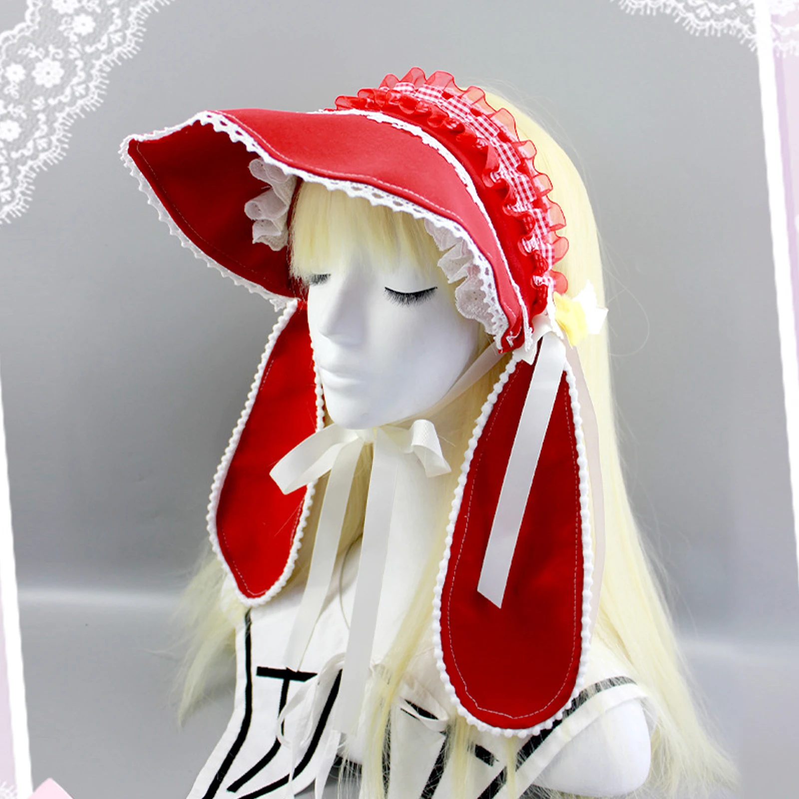 Enchanting Rabbit Ear Hat with Delicate Lace Trim And Adjustable Fit Whimsical Tea Party Headpiece for Halloween Cosplay Events