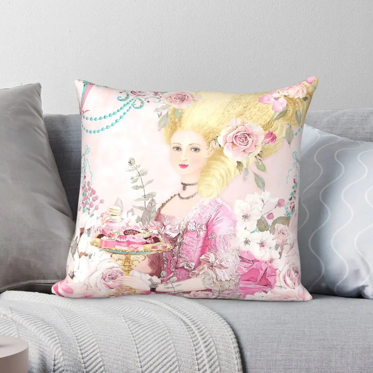 Marie Antoinette Flower Tea Square Pillowcase Polyester Linen Velvet Pattern Zip Decorative Pillow Case Home Cushion Cover 18