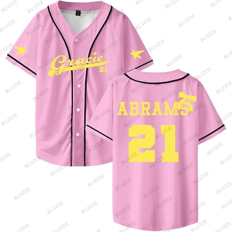 Gracie Abrams 21, bedrucktes Jersey-Baseball-Shirt, V-Ausschnitt, kurze Ärmel, Button-up-T-Shirts, Damen und Herren, Baseball-Uniform, lässige Sport-Tops – Detail 9