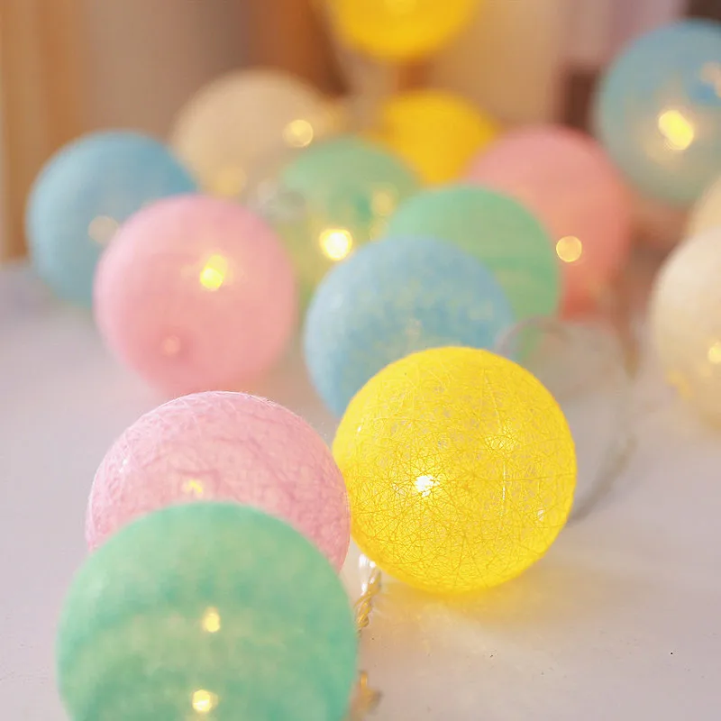 Guirnalda de bolas de algodón para decoración del hogar, 20 LED, luces de hadas de Navidad, cuerdas de iluminación para vacaciones al aire libre,