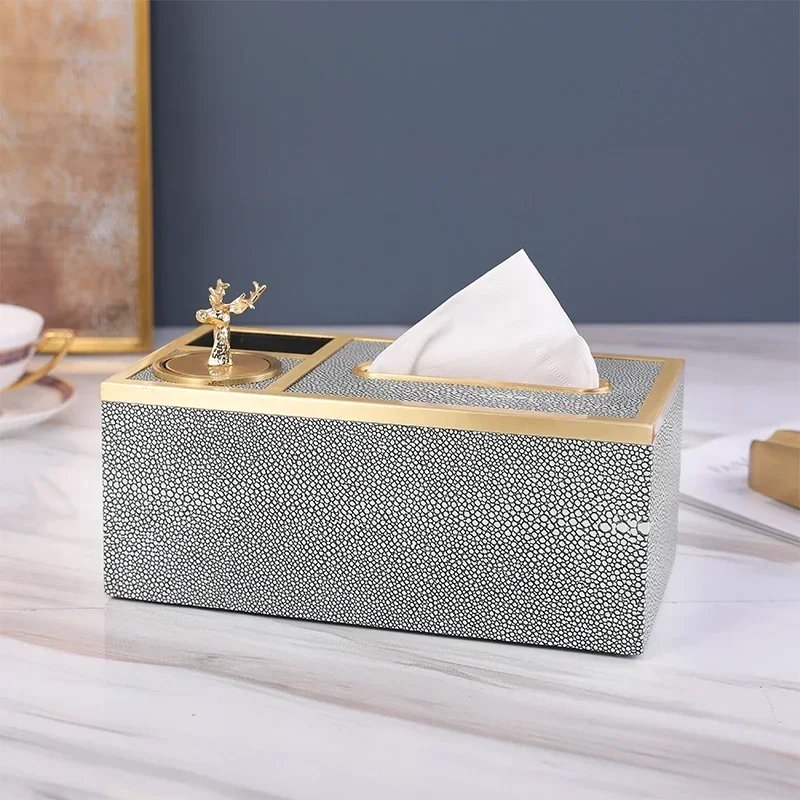 Maxery Brass Tissue Box Table Decoration Light Luxury Nordic Brass Leather Toothpick Box Multi-functional Tissue Box