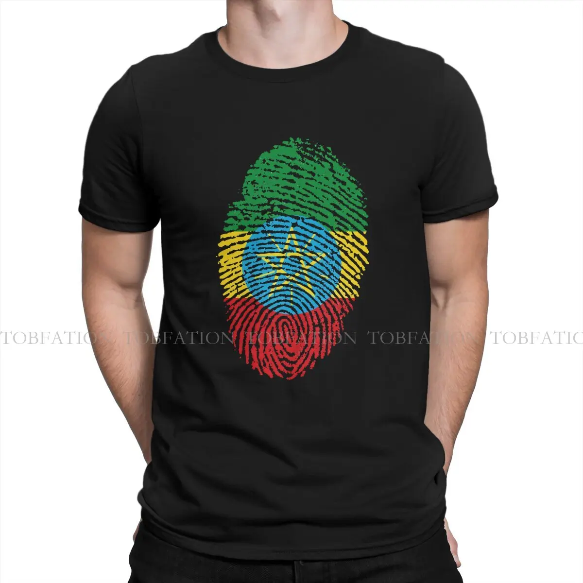 Fingerprint O Neck TShirt Ethiopia Fabric Original T Shirt Man's Tops New Design