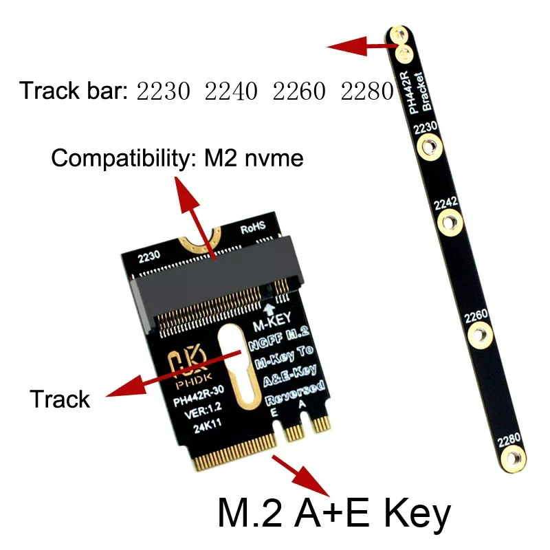M.2 A+E To NVME SSD Adapter M2 WIFI Interface A/E Key To M Key PCIE 4.0 Riser Card With Bracket For 2230 2242 2260 2280 NVME SSD
