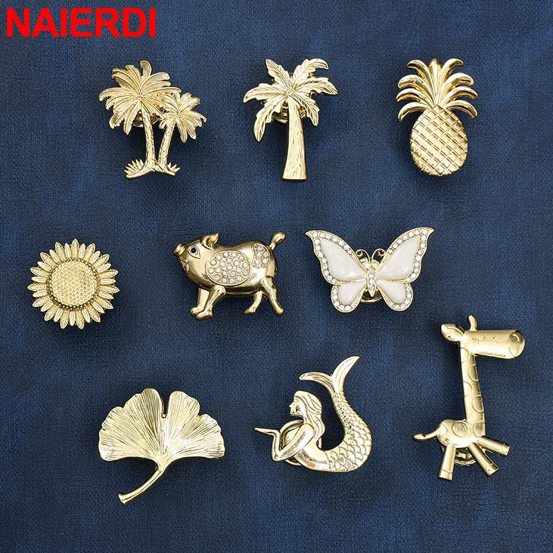 

NAIERDI Zinc Alloy Animal Cabinet Drawer Knobs Furniture Handles Copper Color Plant Cabinets Handles Dresser Knob Pulls Hardware