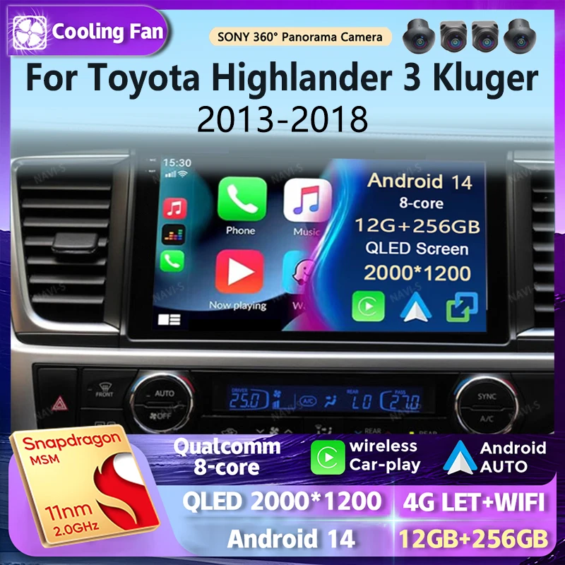 

Android 14 для Toyota Highlander 3 Kluger 2013-2018 2K QLED Android автомобильное радио мультимедийный видеоплеер GPS стерео CarPlay 4G DSP