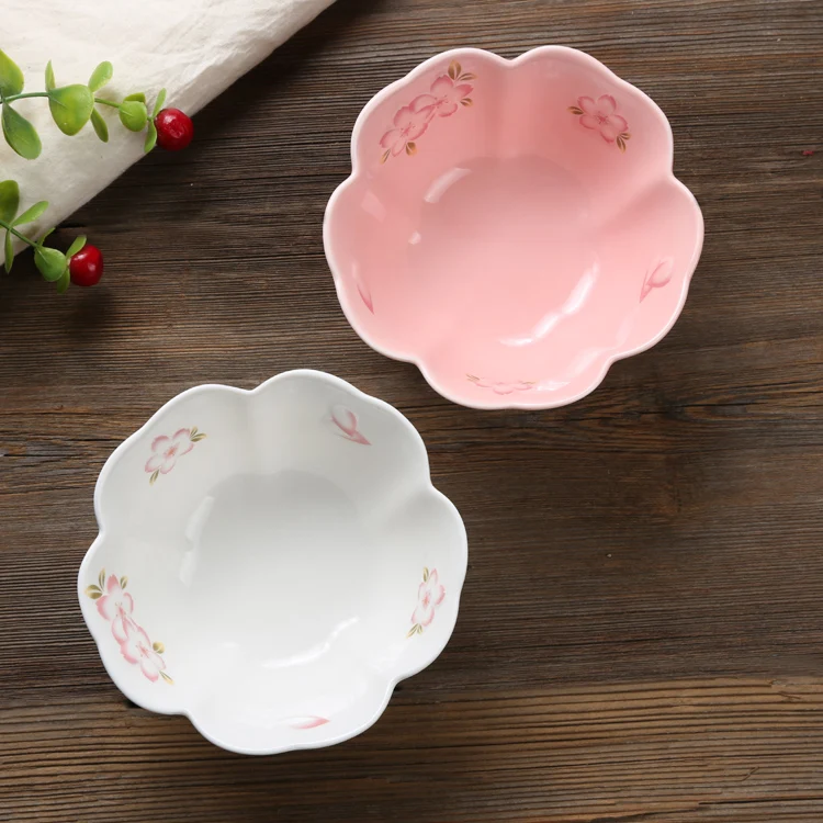 5-Inch Embossed Cherry Blossom Ceramic Snack Bowl Salad Rice Bowl Fruit Bowl Embossed Flower Small Soup Bowl