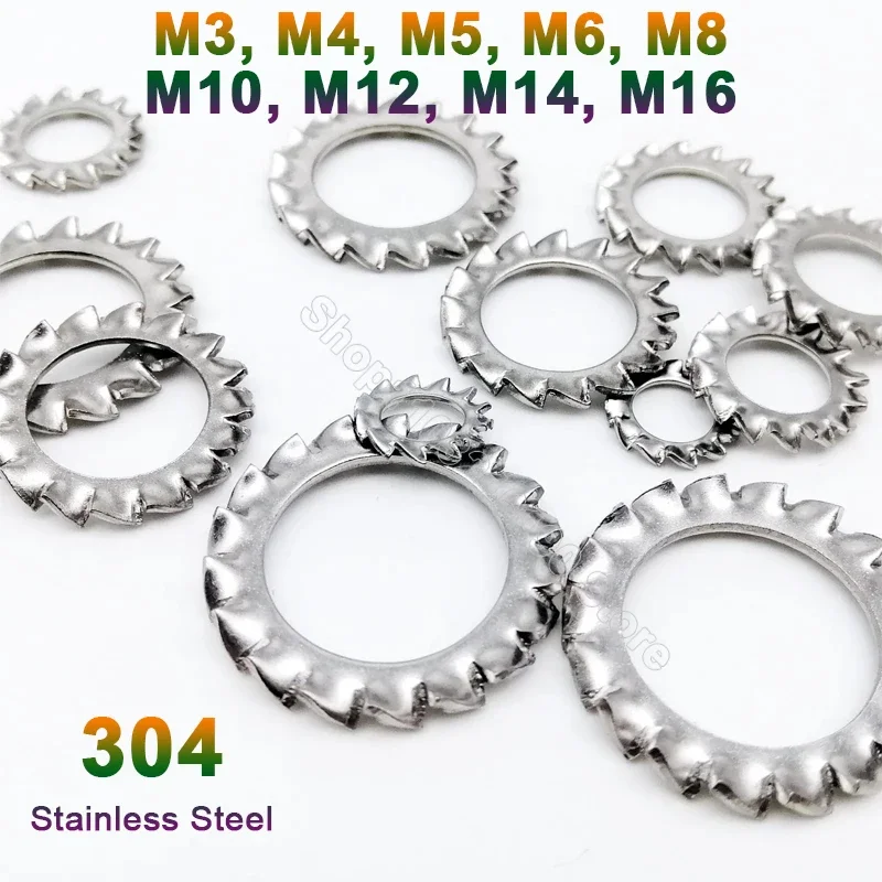 

5-100Pcs M3 M4 M5 M6 M8 M10 M12 M14 M16 304 A2-70 Stainless Steel External Toothed Serrated Lock Washer Shakeproof Star Gaskets