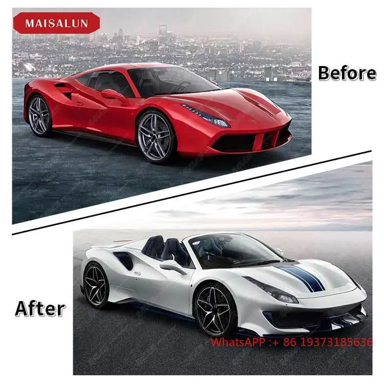 Upgrade P Style Half Carbon Fiber Body Kit for Ferrari 488 Includes Front & Rear Bumper Spoiler Car Bumpers