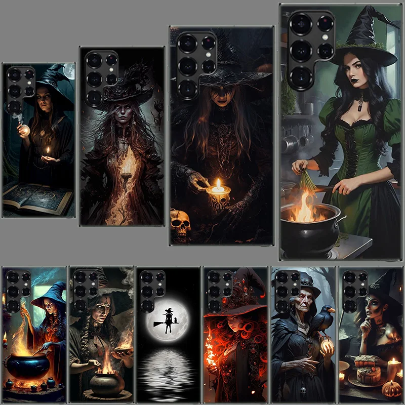 Хэллоуин Луна Ведьма Ужас Прозрачный Чехол для Samsung Galaxy S24 S22 Ultra S23 S21 S20 FE Capa Чехол для телефона S10 S9 S8 Plus S10E Shel
