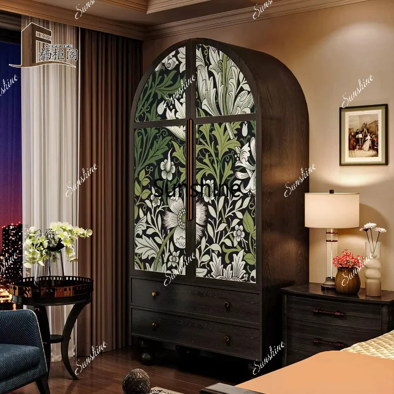 American retro solid wood wardrobe, bedroom storage, painted multi-functional storage