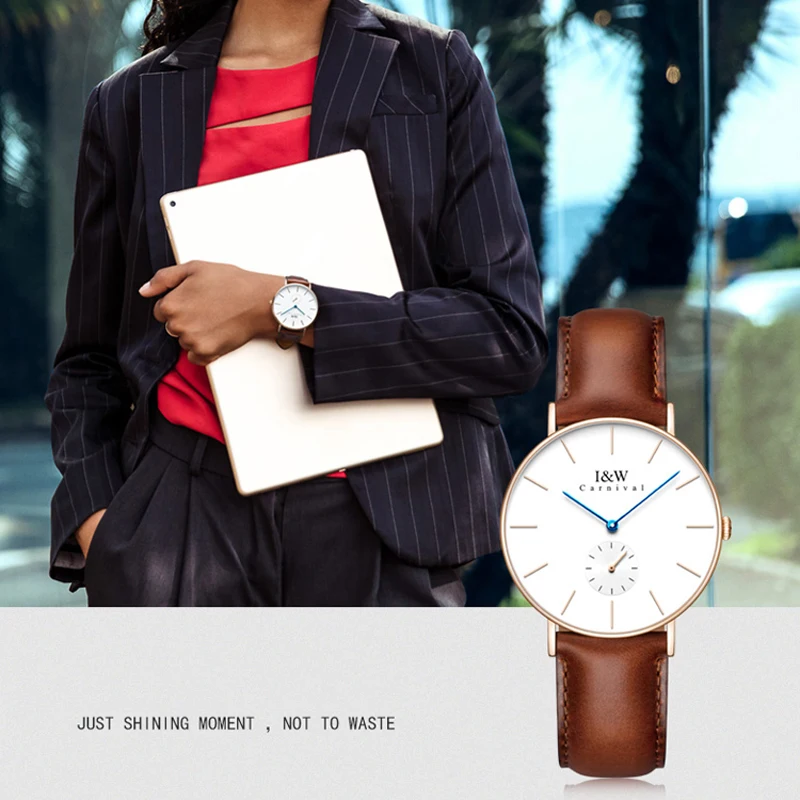 Carnival Brand High-End IW Series Luxury Japan Movement Quartz Watches Women Fashion Sapphire Simple Ultra-thin Watches Womens