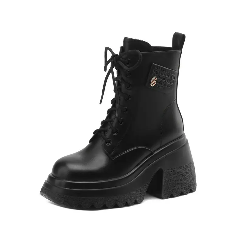 

2025 модные женские ботинки из натуральной кожи, ботильоны на платформе 10 см на очень высоком каблуке