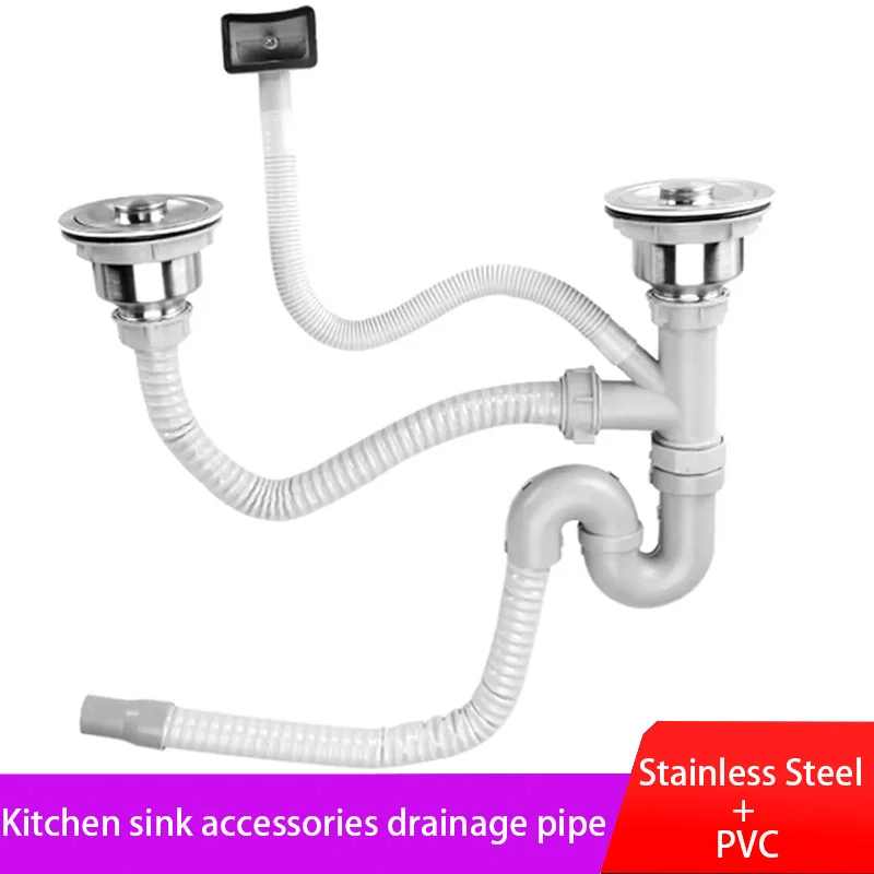 

Kitchen Sink Drainer Water Hose Set Stainless Steel Single-slot Double-slot Sink Drainer Filter Accessories Deodorant Drain Pipe
