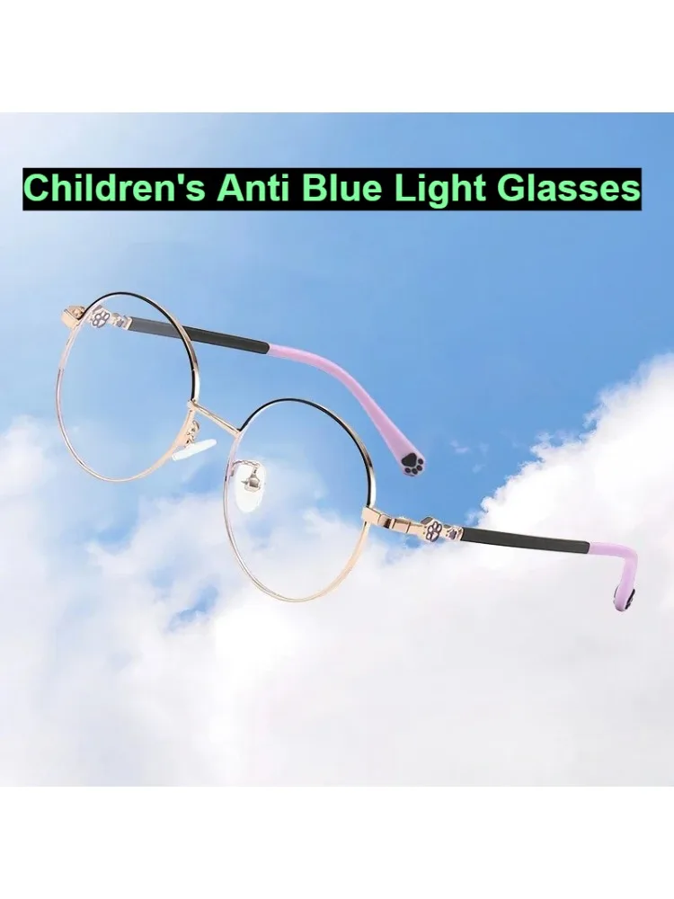 Monture de lunettes à Texture métallique, Anti-lumière bleue et Anti-Radiation, lunettes pour enfants, lunettes d'ordinateur patte de chat mignonnes