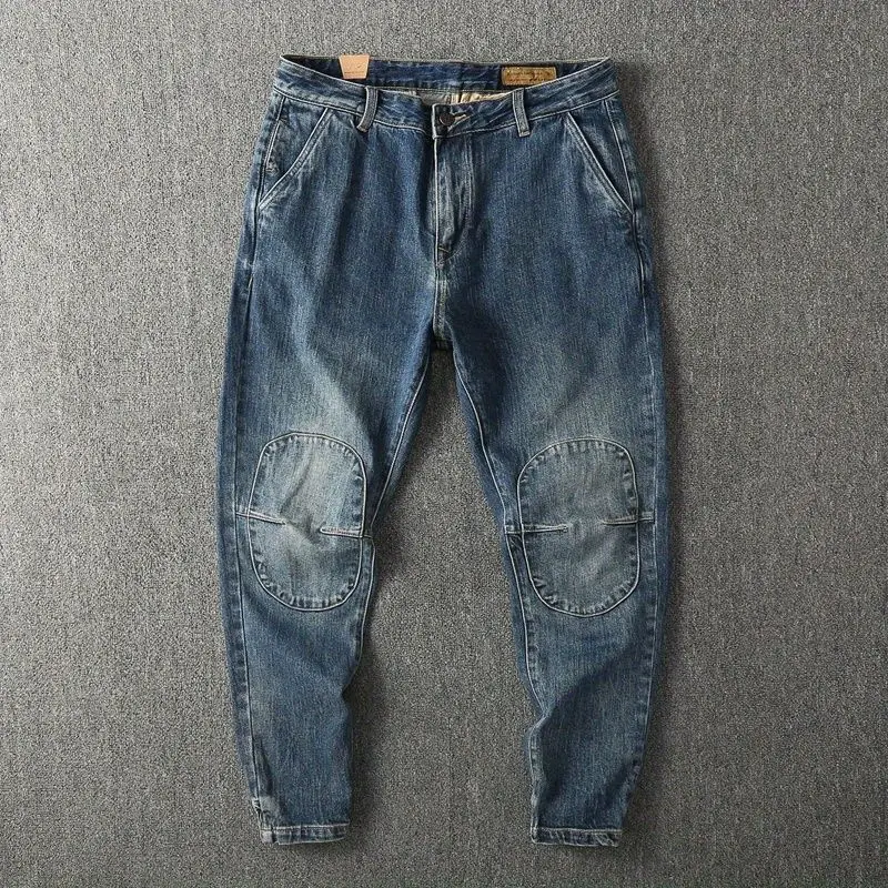 American Hiphop Pants Men\'s Clothing Jeans Autumn and Winter 2024 New Trendy Brand Retro Washed Elastic Small-legged Pants